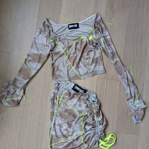 Dollskill darker waves see through rouched skirt and sheer crop top set